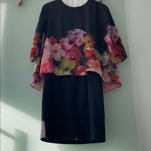 Ted Baker mini dress with floral overlay, size 1